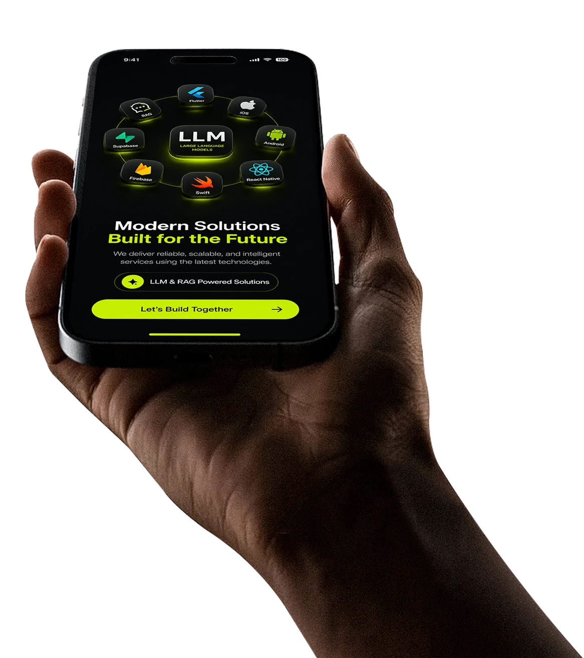 Hand holding a phone showing the Northforge app