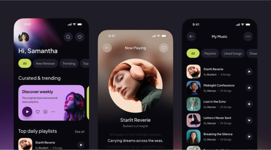 Mobile app screens